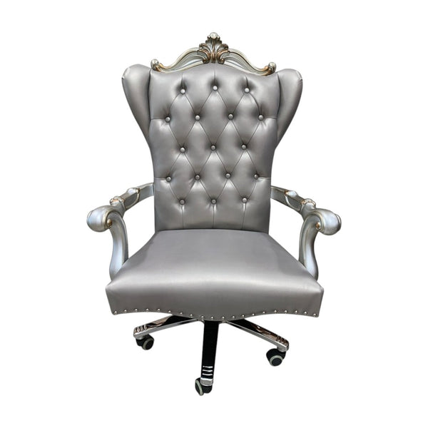 HomeRoots Gray Faux Leather Tufted Executive Chair - Adjustable Height, Swivel Mobility, Stylish Comfort 347524