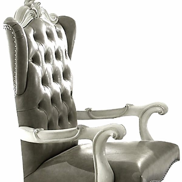 Homeroots Gray Faux Leather Tufted Seat Swivel Adjustable Executive Chair Leather Back  Polyresin 347524