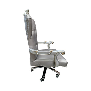 HomeRoots Gray Faux Leather Tufted Executive Chair - Adjustable Height, Swivel Mobility, Stylish Comfort 347524