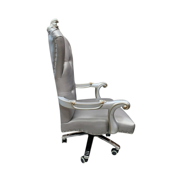 HomeRoots Gray Faux Leather Tufted Executive Chair - Adjustable Height, Swivel Mobility, Stylish Comfort 347524
