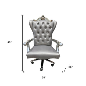 HomeRoots Gray Faux Leather Tufted Executive Chair - Adjustable Height, Swivel Mobility, Stylish Comfort 347524