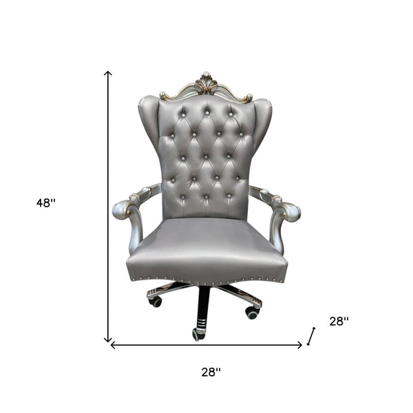 HomeRoots Gray Faux Leather Tufted Executive Chair - Adjustable Height, Swivel Mobility, Stylish Comfort 347524