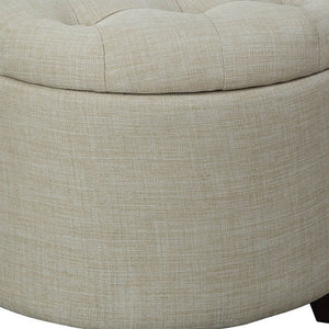 HomeRoots 20" Tan Linen Storage Ottoman - Stylish, Multi-functional Seat with Hidden Compartment for Small Spaces 347531