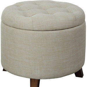 HomeRoots 20" Tan Linen Storage Ottoman - Stylish, Multi-functional Seat with Hidden Compartment for Small Spaces 347531