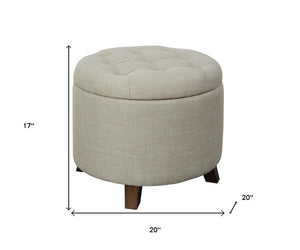HomeRoots 20" Tan Linen Storage Ottoman - Stylish, Multi-functional Seat with Hidden Compartment for Small Spaces 347531