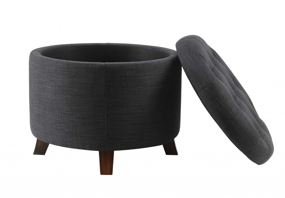 HomeRoots 20" Dark Blue Linen Storage Ottoman - Stylish, Multi-Functional Seat with Hidden Storage & Comfort 347532
