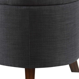 HomeRoots 20" Dark Blue Linen Storage Ottoman - Stylish, Multi-Functional Seat with Hidden Storage & Comfort 347532