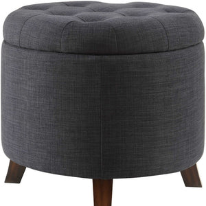 HomeRoots 20" Dark Blue Linen Storage Ottoman - Stylish, Multi-Functional Seat with Hidden Storage & Comfort 347532