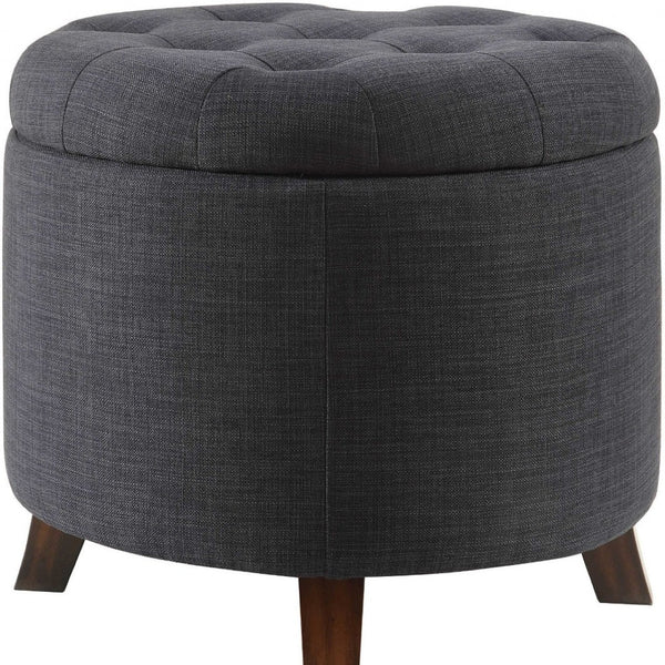 HomeRoots 20" Dark Blue Linen Storage Ottoman - Stylish, Multi-Functional Seat with Hidden Storage & Comfort 347532