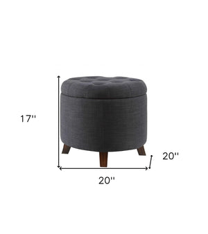 HomeRoots 20" Dark Blue Linen Storage Ottoman - Stylish, Multi-Functional Seat with Hidden Storage & Comfort 347532