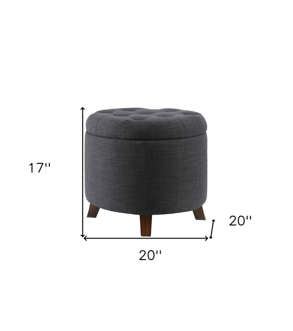 HomeRoots 20" Dark Blue Linen Storage Ottoman - Stylish, Multi-Functional Seat with Hidden Storage & Comfort 347532