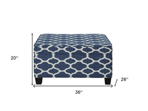 Homeroots 26" Blue And White And Black Upholstered Linen Blend Geometric Bench With Flip Top  Solid Wood 347533