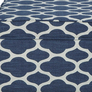 Homeroots 26" Blue And White And Black Upholstered Linen Blend Geometric Bench With Flip Top  Solid Wood 347533