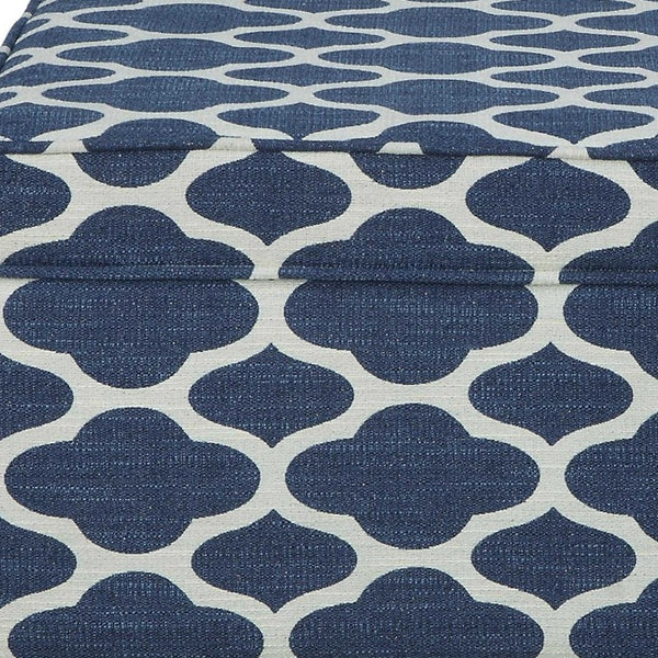 Homeroots 26" Blue And White And Black Upholstered Linen Blend Geometric Bench With Flip Top  Solid Wood 347533