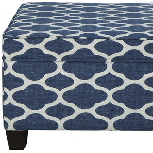 Homeroots 26" Blue And White And Black Upholstered Linen Blend Geometric Bench With Flip Top  Solid Wood 347533