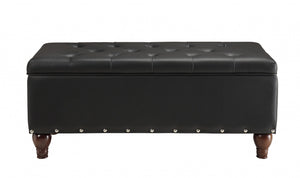 Homeroots 18" Black And Brown Upholstered Faux Leather Bench With Flip Top  Solid Wood 347534