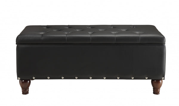 Homeroots 18" Black And Brown Upholstered Faux Leather Bench With Flip Top  Solid Wood 347534