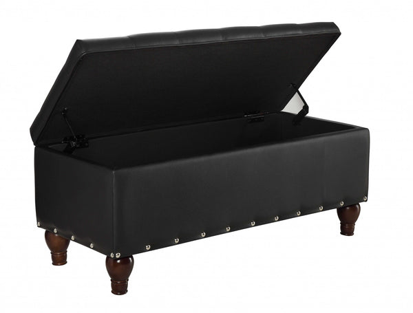 Homeroots 18" Black And Brown Upholstered Faux Leather Bench With Flip Top  Solid Wood 347534