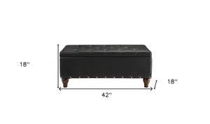 Homeroots 18" Black And Brown Upholstered Faux Leather Bench With Flip Top  Solid Wood 347534