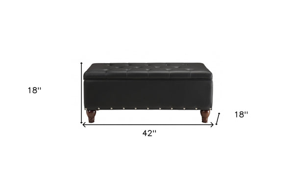 Homeroots 18" Black And Brown Upholstered Faux Leather Bench With Flip Top  Solid Wood 347534