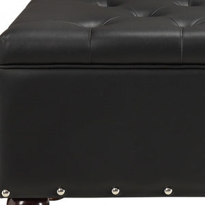 Homeroots 18" Black And Brown Upholstered Faux Leather Bench With Flip Top  Solid Wood 347534