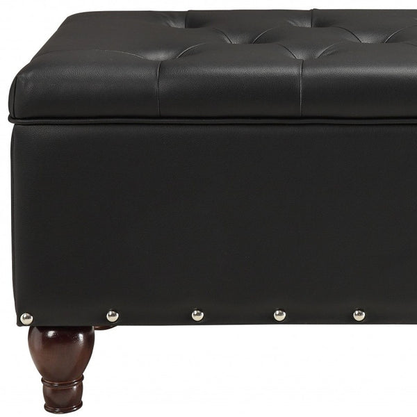 Homeroots 18" Black And Brown Upholstered Faux Leather Bench With Flip Top  Solid Wood 347534