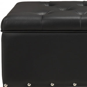 Homeroots 18" Black And Brown Upholstered Faux Leather Bench With Flip Top  Solid Wood 347534