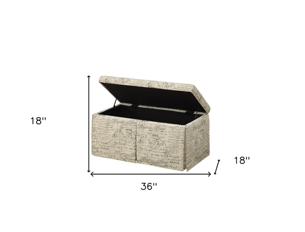 Homeroots 36" White Upholstered Polyester Blend Abstract Bench With Flip Top  Solid Wood 347537