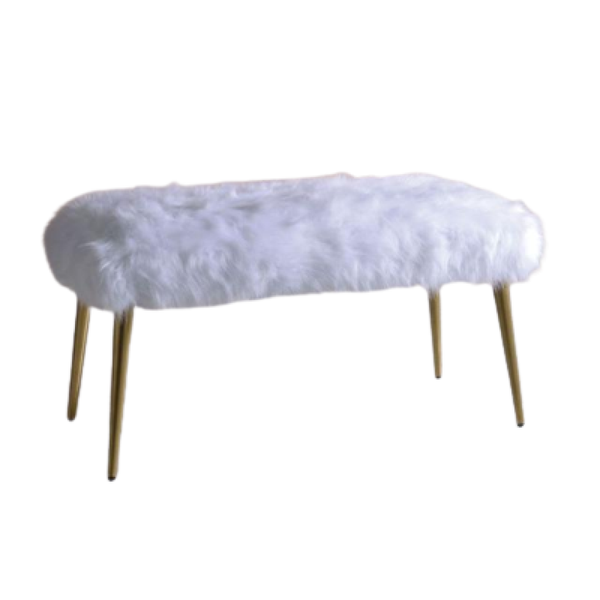 Homeroots 18" White And Gold Upholstered Faux Fur Bench  Metal 347539
