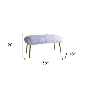 Homeroots 18" White And Gold Upholstered Faux Fur Bench  Metal 347539