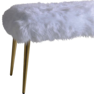 HomeRoots 18" White Faux Fur Bench with Glamorous Gold Metal Base - Stylish Seating for Any Room Decor 20" 347539