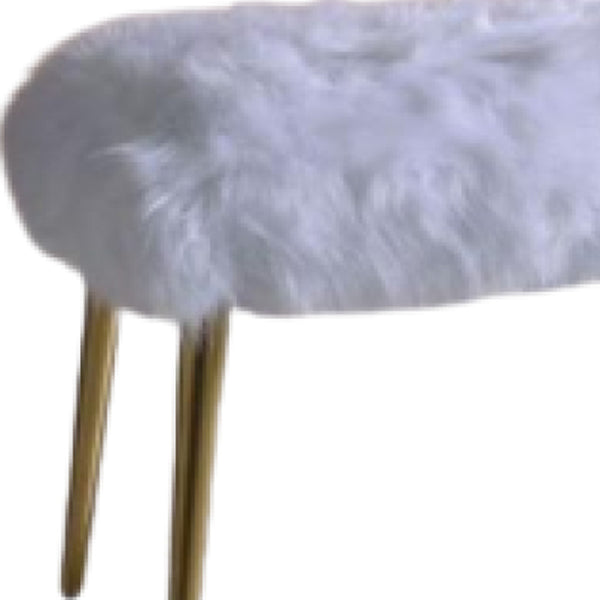 Homeroots 18" White And Gold Upholstered Faux Fur Bench  Metal 347539