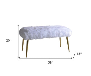 HomeRoots 18" White Faux Fur Bench with Glamorous Gold Metal Base - Stylish Seating for Any Room Decor 20" 347539