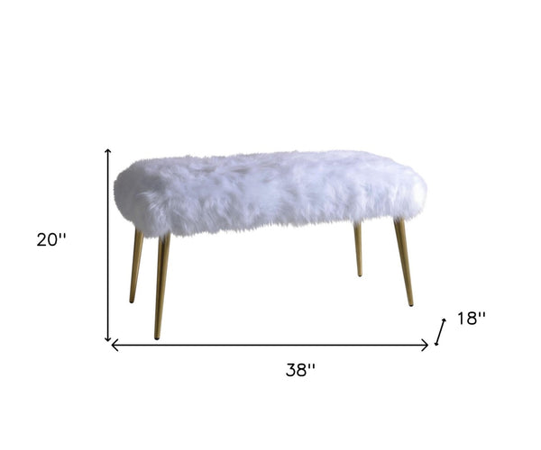 HomeRoots 18" White Faux Fur Bench with Glamorous Gold Metal Base - Stylish Seating for Any Room Decor 20" 347539