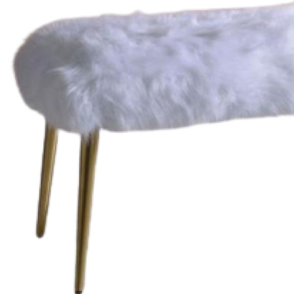 Homeroots 18" White And Gold Upholstered Faux Fur Bench  Metal 347539