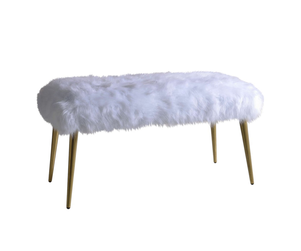 HomeRoots 18" White Faux Fur Bench with Glamorous Gold Metal Base - Stylish Seating for Any Room Decor 20" 347539