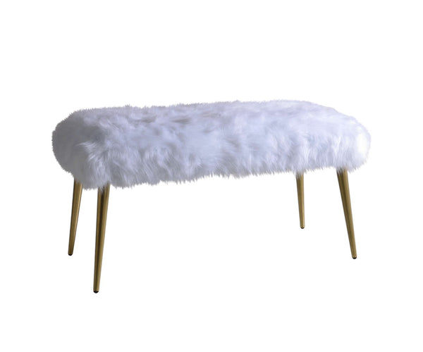 HomeRoots 18" White Faux Fur Bench with Glamorous Gold Metal Base - Stylish Seating for Any Room Decor 20" 347539