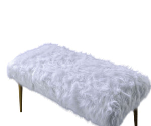 HomeRoots 18" White Faux Fur Bench with Glamorous Gold Metal Base - Stylish Seating for Any Room Decor 20" 347539