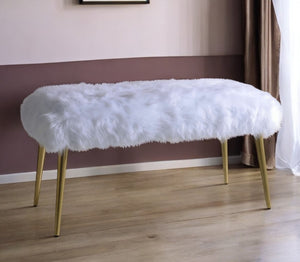 HomeRoots 18" White Faux Fur Bench with Glamorous Gold Metal Base - Stylish Seating for Any Room Decor 20" 347539