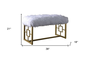Homeroots 18" White And Gold Upholstered Faux Fur Bench  Metal 347540