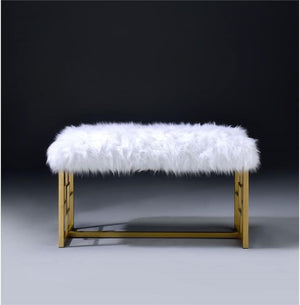 Homeroots 18" White And Gold Upholstered Faux Fur Bench  Metal 347540