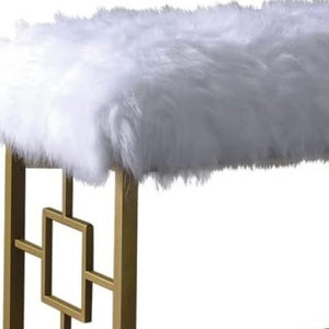 Homeroots 18" White And Gold Upholstered Faux Fur Bench  Metal 347540