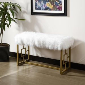 HomeRoots 18" White Faux Fur Bench with Glamorous Gold Metal Base - Stylish Seating for Any Room Decor 21" 347540