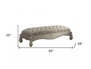 Homeroots 28" X 65" X 20" Ivory Fabric Bone White Upholstery Poly Resin Bench  Polyresin 347541