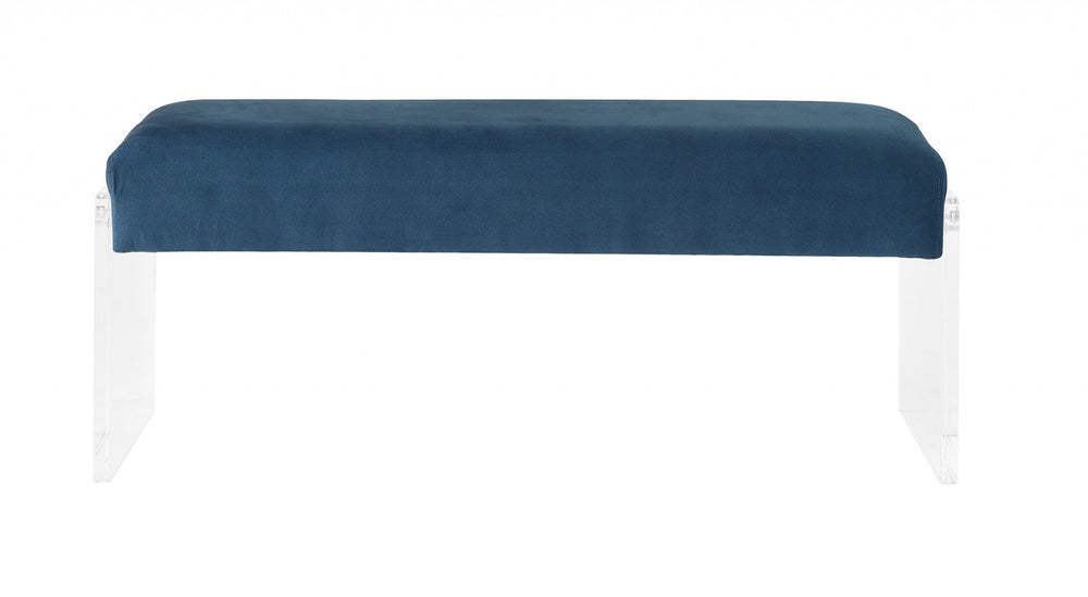 Homeroots 17" Teal Blue And Clear Upholstered Polyester Blend Bench  Acrylic 347542