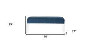 Homeroots 17" Teal Blue And Clear Upholstered Polyester Blend Bench  Acrylic 347542