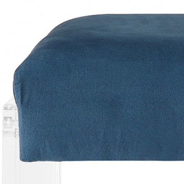 Homeroots 17" Teal Blue And Clear Upholstered Polyester Blend Bench  Acrylic 347542