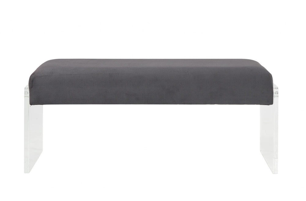 Homeroots 17" Charcoal And Clear Upholstered Polyester Blend Bench  Acrylic 347543