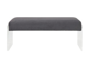Homeroots 17" Charcoal And Clear Upholstered Polyester Blend Bench  Acrylic 347543