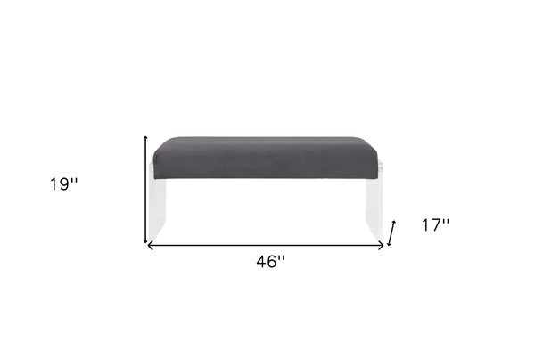 Homeroots 17" Charcoal And Clear Upholstered Polyester Blend Bench  Acrylic 347543